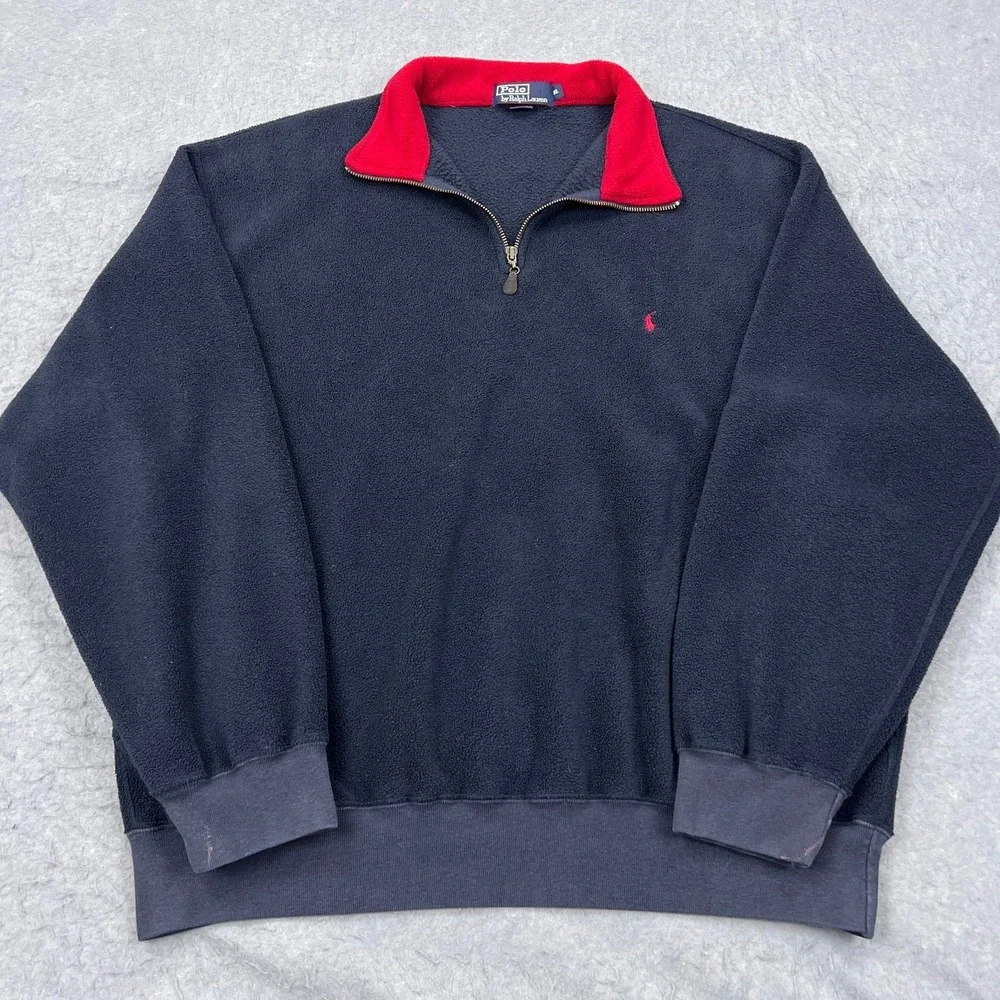 VTG Polo Ralph Lauren 1/4 Zip Mens XL Deep Pile Fleece Sherpa Pullover 90s Retro - Picture 2 of 14